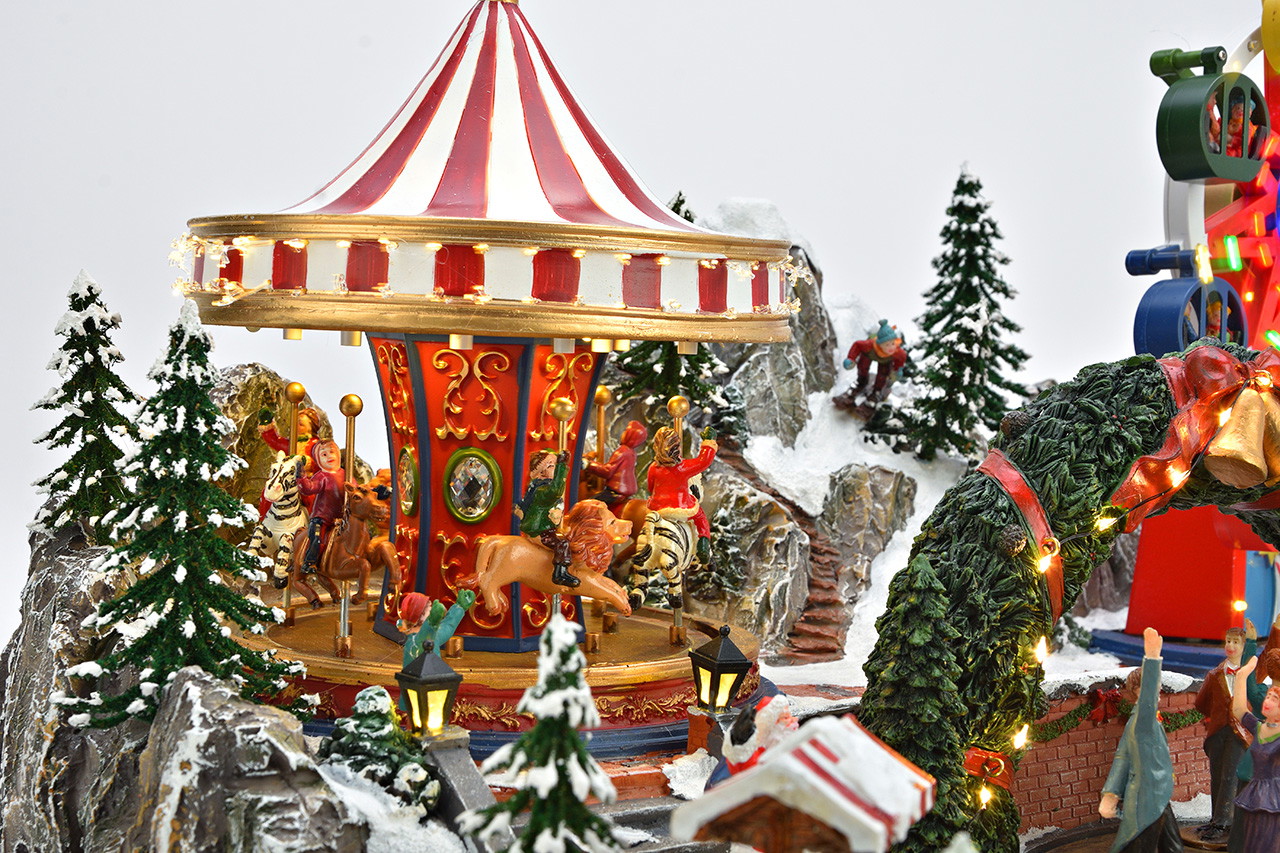 Weihnachtsjahrmarkt mit Riesenrad und Karussell aus Poly Weihnachtsdorf, Jahrmarkt, Karussell, Riesenrad, Winterlandschaft