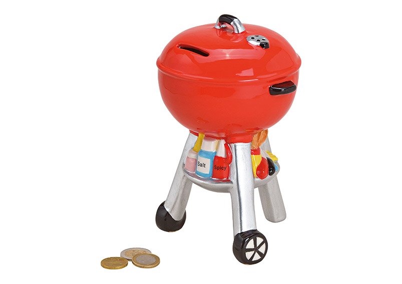Money box kettle grill ceramic red 13x20x11cm