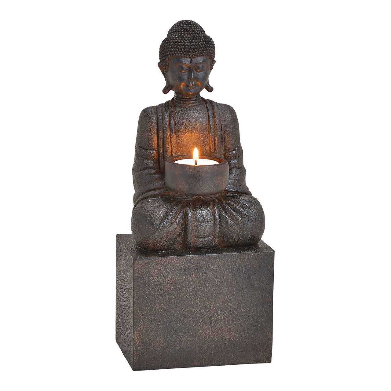 Teelichthalter Buddha aus Poly Schwarz (B/H/T) 12x30x9cm