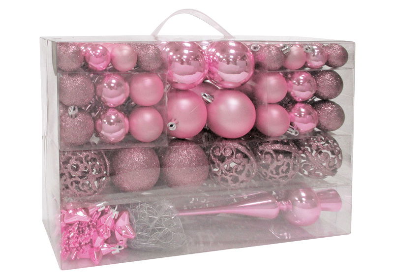 Plastic kerstballen, set van 111, roze/roze Ø3/4/6cm (B/H/D) 36x23x12cm