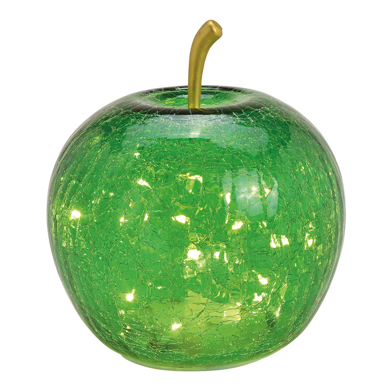 Manzana con 20 LED en vidrio verde (c/h/d) 16x17x16cm