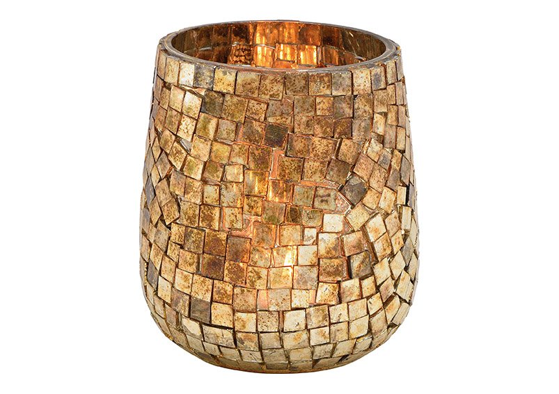 Windlicht Mosaik aus Glas Champagner (B/H/T) 10x11x10cm
