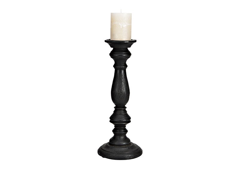 Kerzenhalter aus Mangoholz schwarz (B/H/T) 13x38x13cm