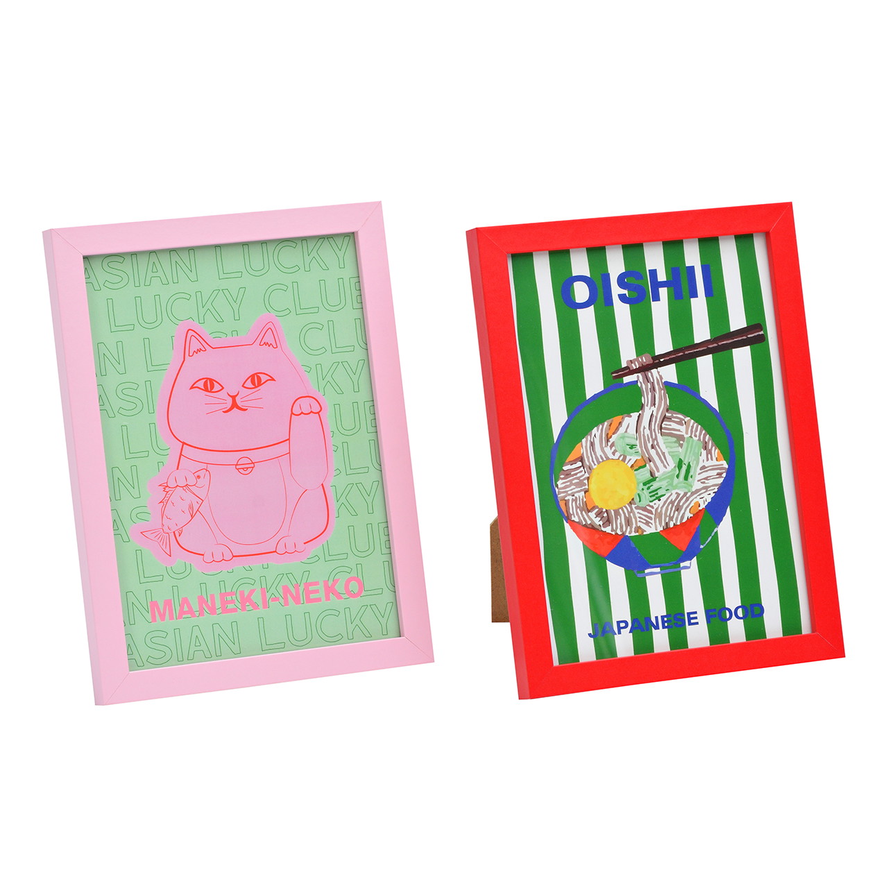 maneki-neko, pink frame, tierfigur, katze skulptur, pink rahmen kunst