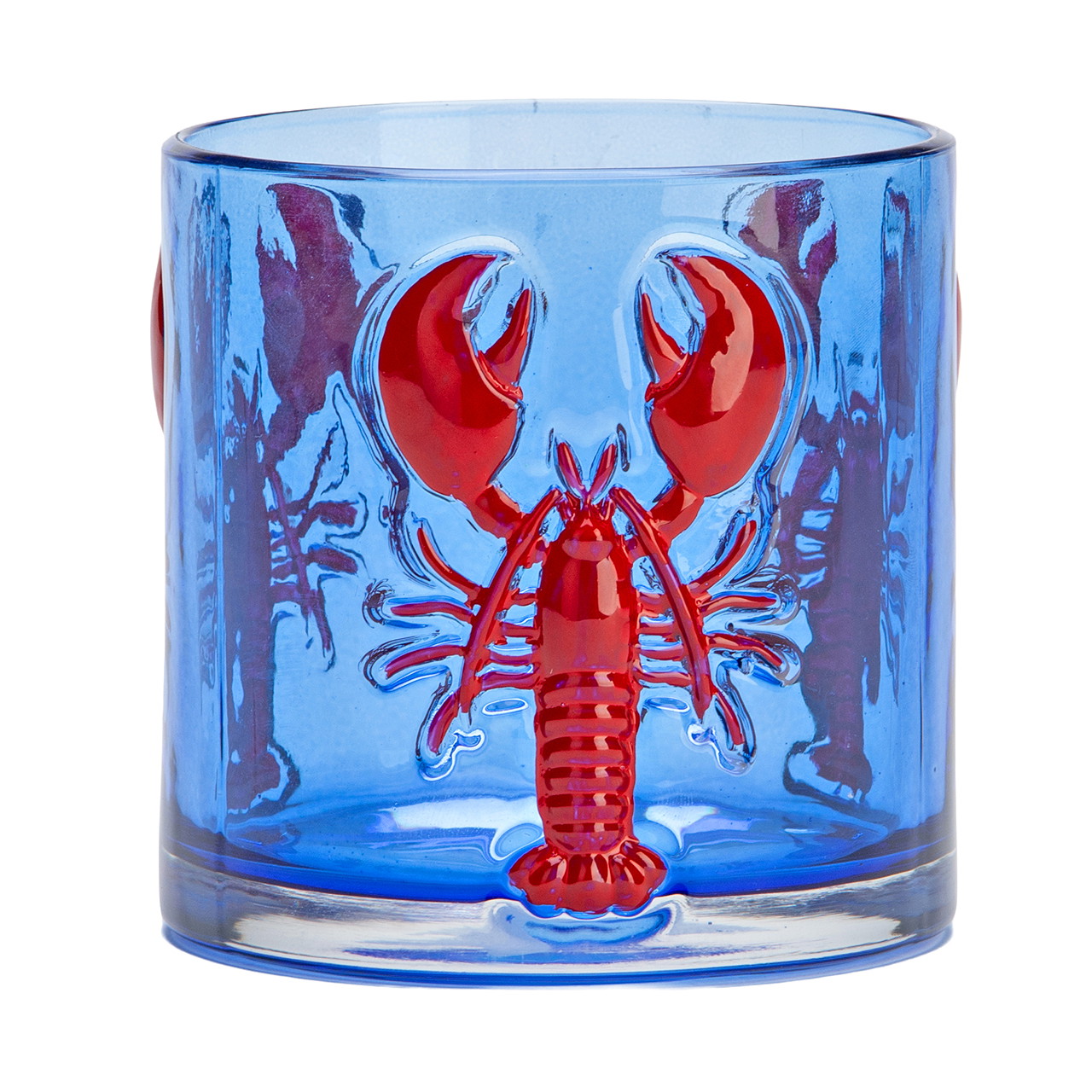 Sklenená svítilna ve tvaru humra, modrá (Š/V/H) 10×10×10 cm Lobster motif, Glasbecher, Blaues Glas, Farbglas, Rundes Glasbecher