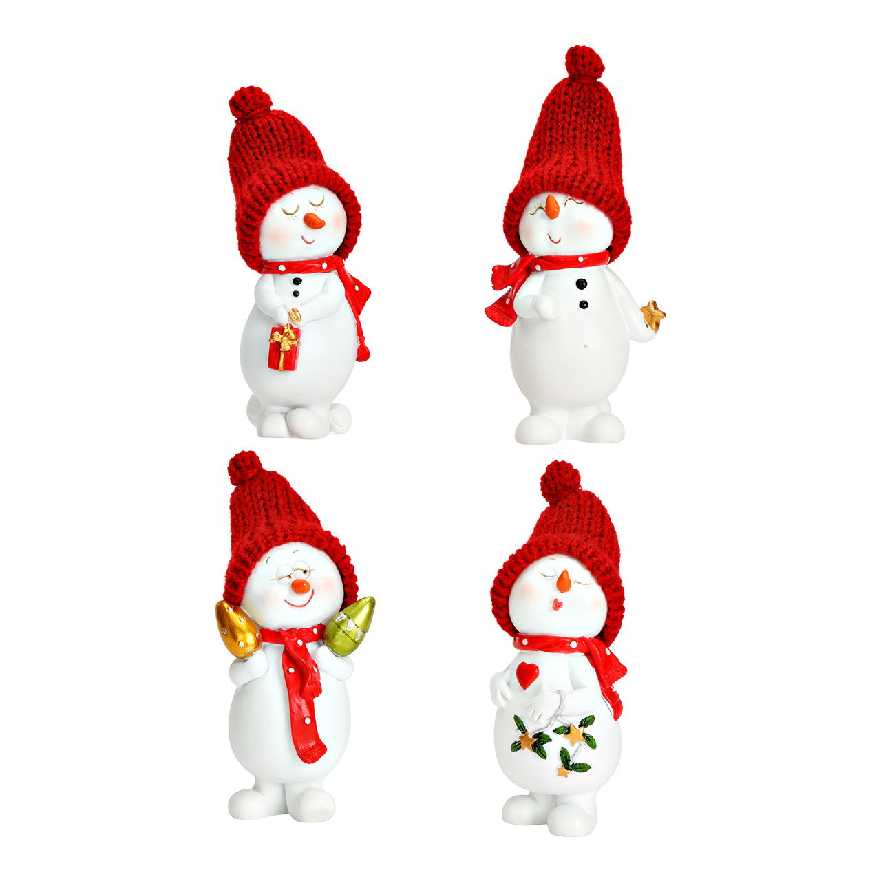Schneemann mit Mütze aus Poly, 4-fach, Weiß/Rot (B/H/T) 4x9x4cm Schneemann mit Mütze aus Poly, 4-fach, Weiß/Rot (B/H/T) 4x9x4cm