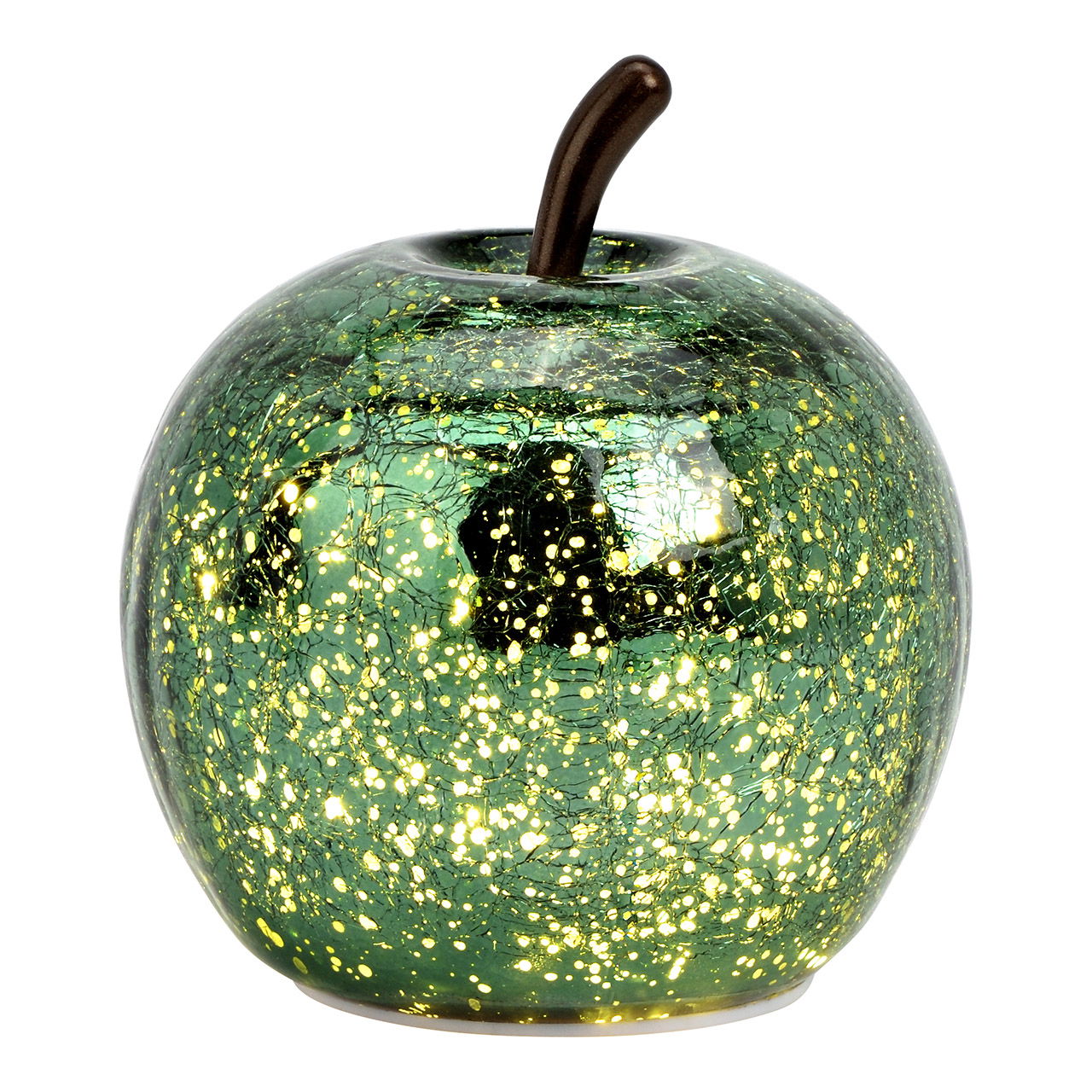 Appel met 10 LED's gemaakt van glas, metallic groen (B/H/D) 11x12x11cm met 6/18 timer op batterijen 2xAAA niet inbegrepen