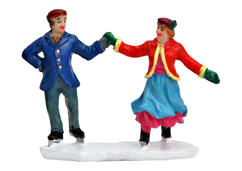 Miniature figure skater pair of poly colorful (W/H/D) 6x6x2cm