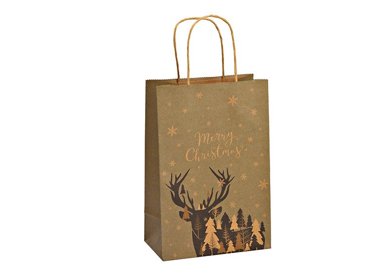 Gift bag, deer, Merry Christmas,made of paper/cardboard brown (W/H/D) 18x27x10cm