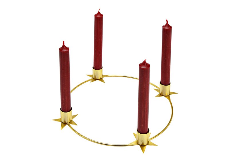 Corona de Adviento, portavelas decoración estrella, de metal dorado (c/h/d) 30x3x30cm