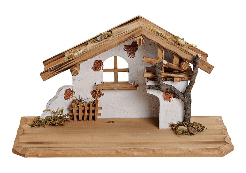 Nativity barn, natural wood, (w/h/d) 38x21x19cm