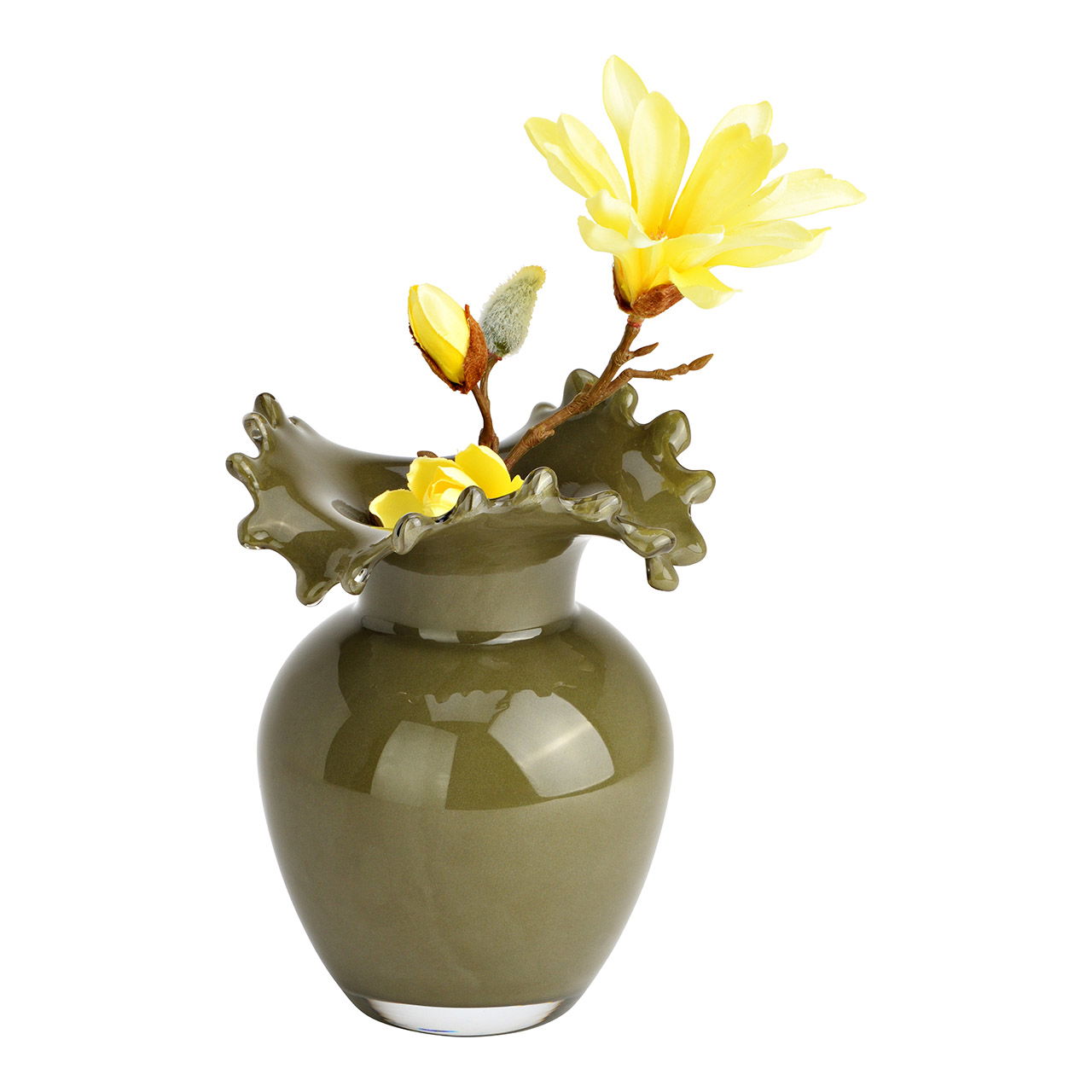 Vase en verre, vert (L/H/P) 14x18x14cm Krug, Töpferei, Vase, Blumen-Arrangement, Topfpflanze