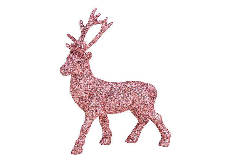 Deer with glitter plastic pink, 15x21x4cm