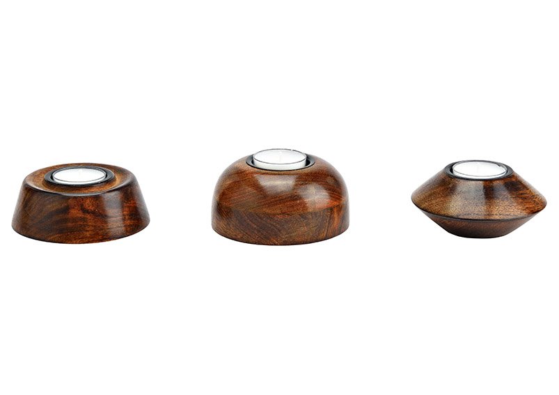 Mango wood tealight holder brown 3-fold, (W/H/D) 10x3x10cm 10x5x10cm 10x4x10cm