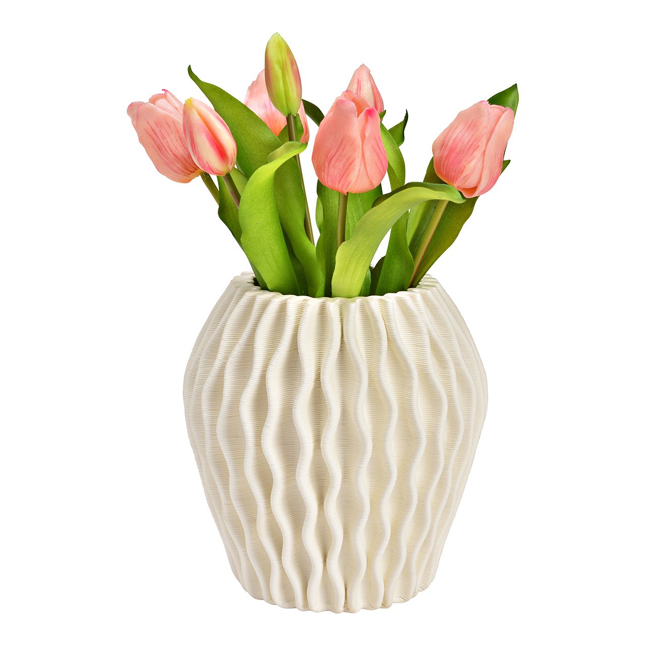 3D gedruckte Vase mit Wellen aus Porzellan, Weiß (B/H/T) 16x18x16cm