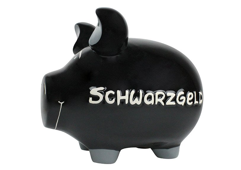 Salvadanaio KCG medium pig, denaro nero medium, in ceramica (L/H/D) 17x15x15 cm