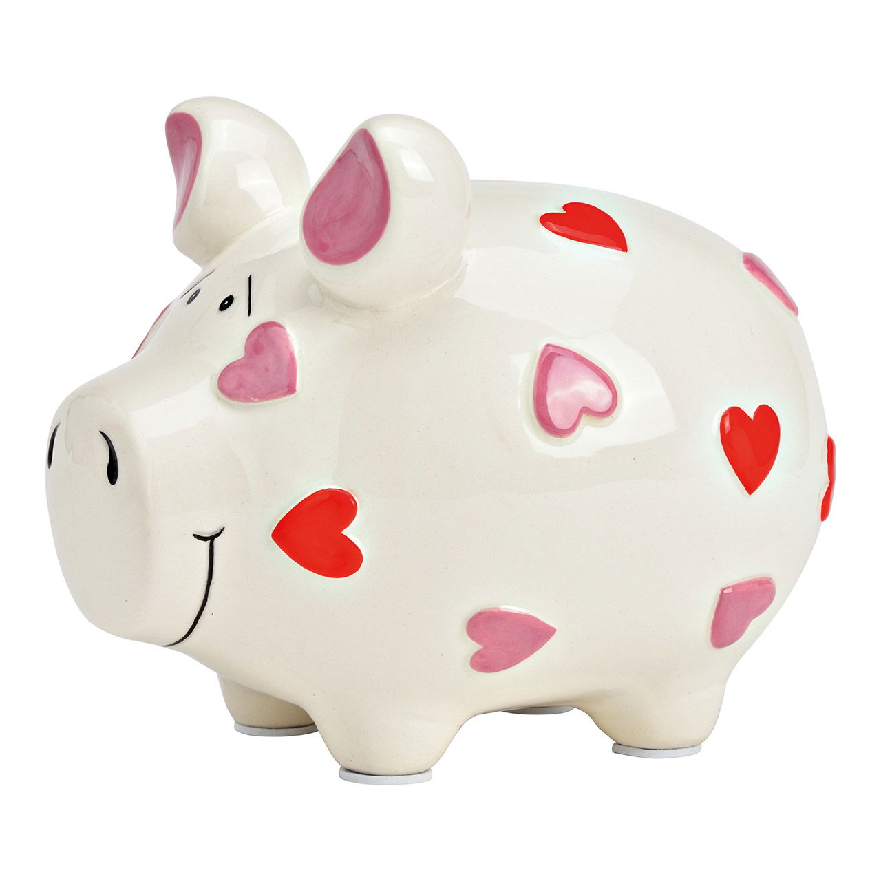 Sparschwein Company Sparschwein Herz Dekor aus Keramik, Weiß/Rosa (B/H/T) 17x15x15cm Mittelschwein Sparschwein
