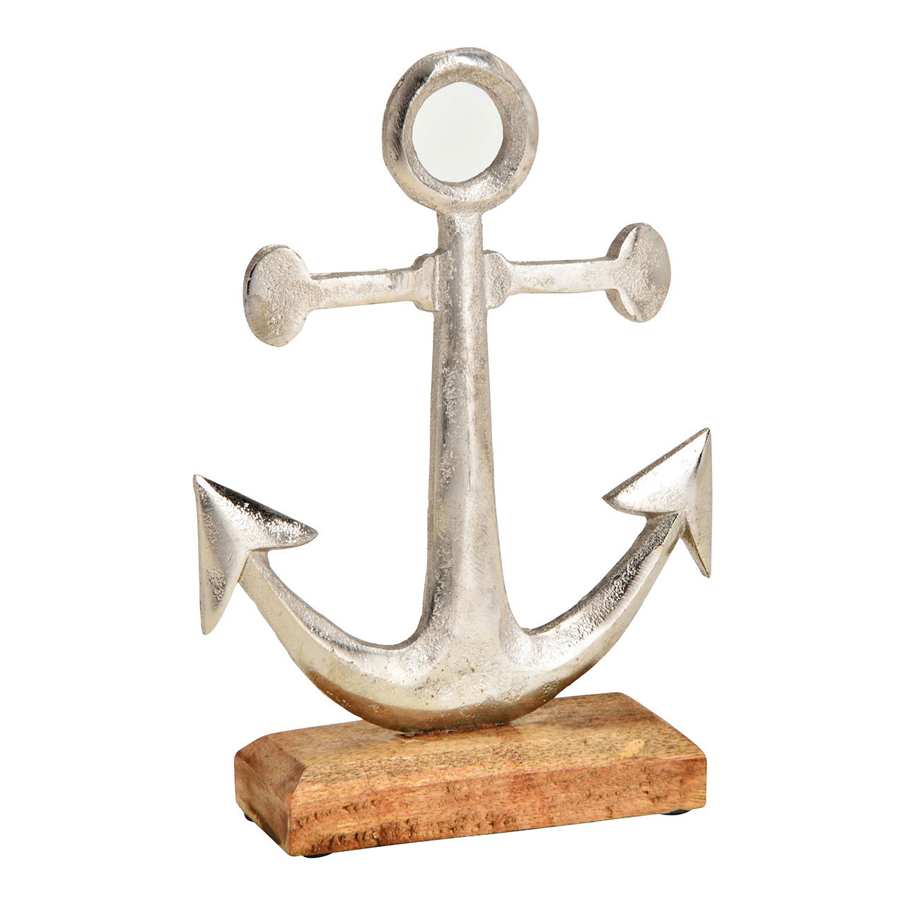 Anchor on mango wood base of metal silver (W/H/D) 16x22x5cm