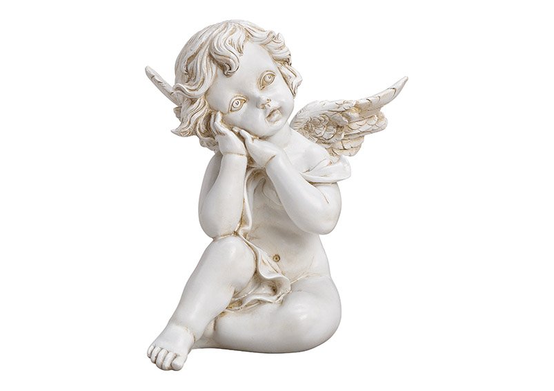 Engel zittend gemaakt van poly wit (w/h/d) 16x19x16cm