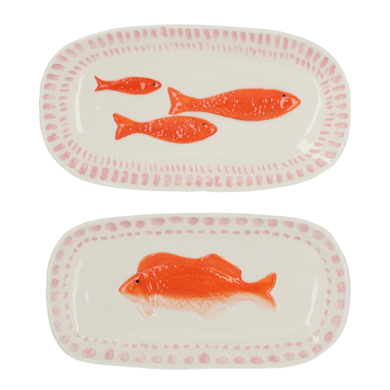 platten, teller, keramik, fischmotiva, orange
