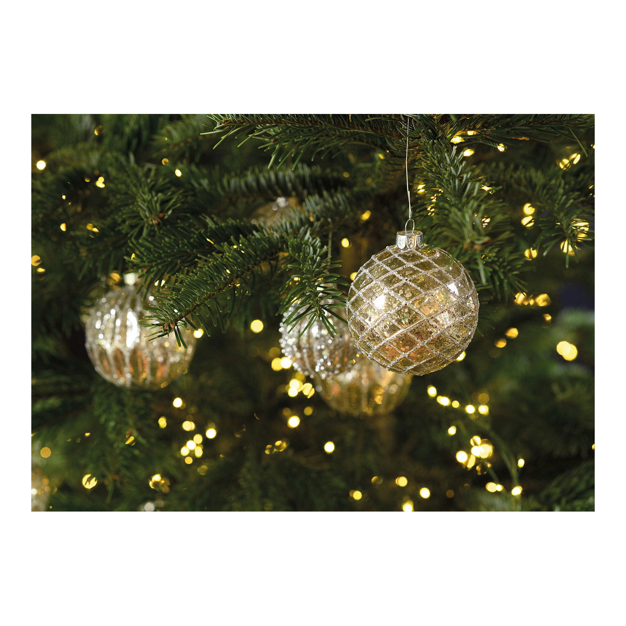 Weihnachtskugel Glitter aus Glas, 4-fach, Silber Ø8cm Pflanze, Baum, Weihnachten, Weihnachtsdekorationen, Festival
