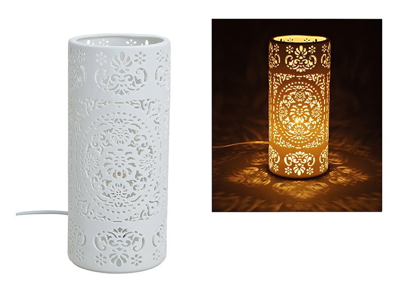 Lámpara de mesa cilindro blanco de porcelana, 12X28X12CM