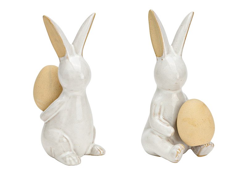 Bunny with egg ceramic white 2-fold, (W/H/D) 6x16x8cm