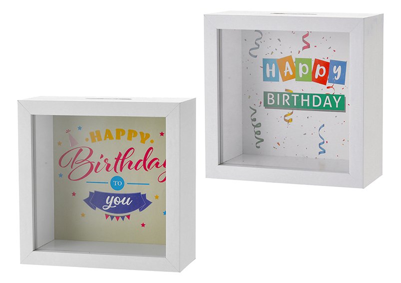 Money box Geburtstag made of MDF, glass of wood white 2-fold, (W/H/D) 14x14x6cm