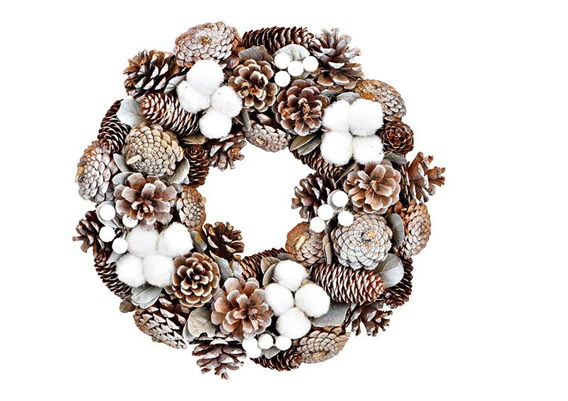 Weihnachtskranz Baumwoll Dekor, aus Kunststoff, Holz Braun, weiß (B/H/T) 33x7x33cm