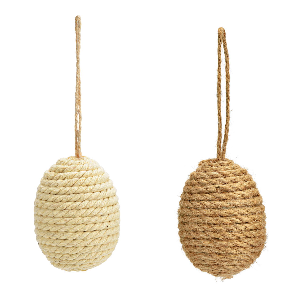 Plastic/jute egg hanger set of 12, brown/white (W/H/D) 6x7x6cm