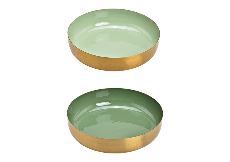 Metal bowl Green, gold 2-fold, (W/H/D) 22x5x22cm