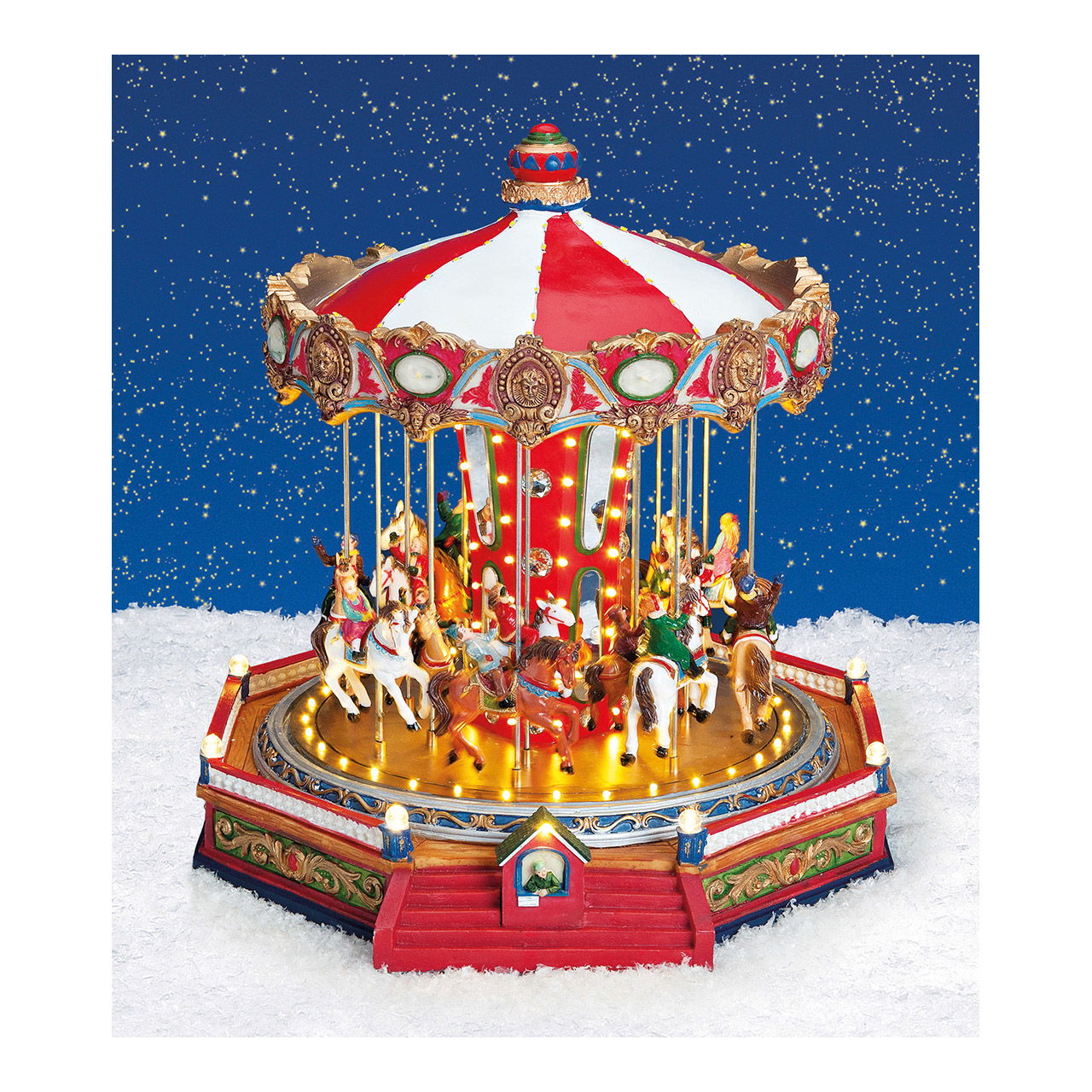 Carrousel met licht, muziek, bewegen. Carrousel, gemaakt van poly, 36x35x34cm