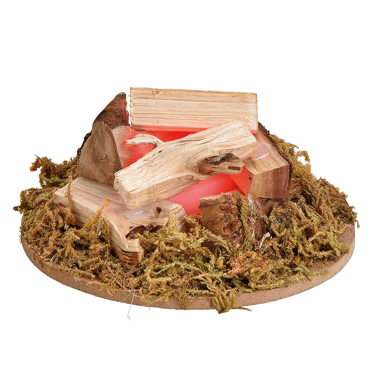 Lagerfeuer mit LED Beleuchtung, Krippenhaus Deko, aus Kiefernholz, MDF Natur (B/H/T) 8x3x8cm kaminholz, holzscheite, kaminfeuer, moos, holzstapel