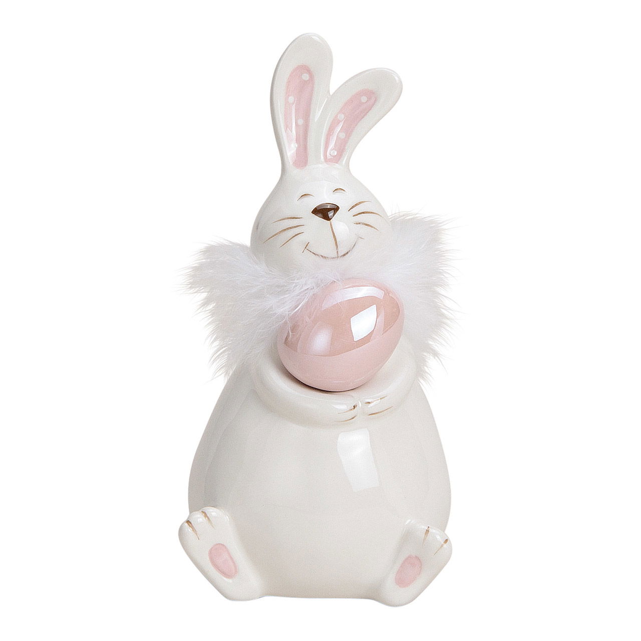 Ceramic rabbit with egg white , pink (W/H/D) 7x14x7cm