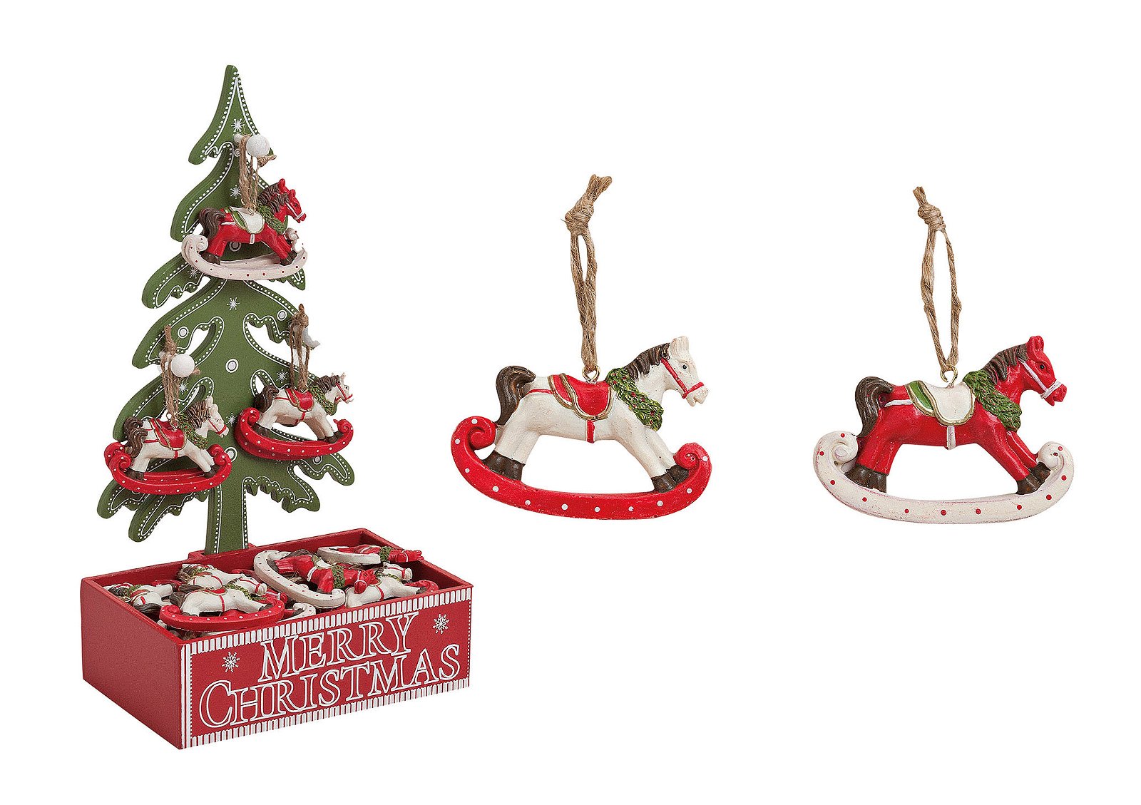 Pendentif de Noël cheval en poly, 2 fois assorti (L/H/P) 6x5x0.5 cm