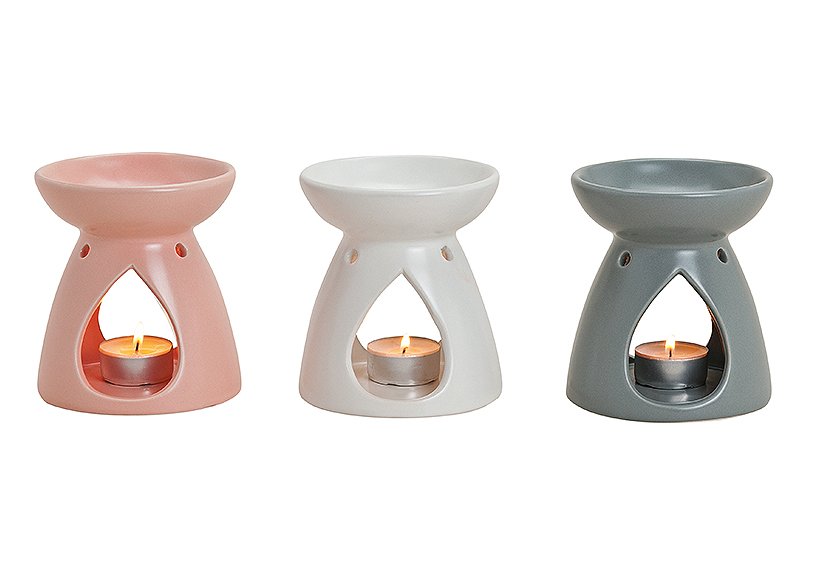 Fragrance burner white/grey/ pink ceramic 3-ass. 11x10 cm