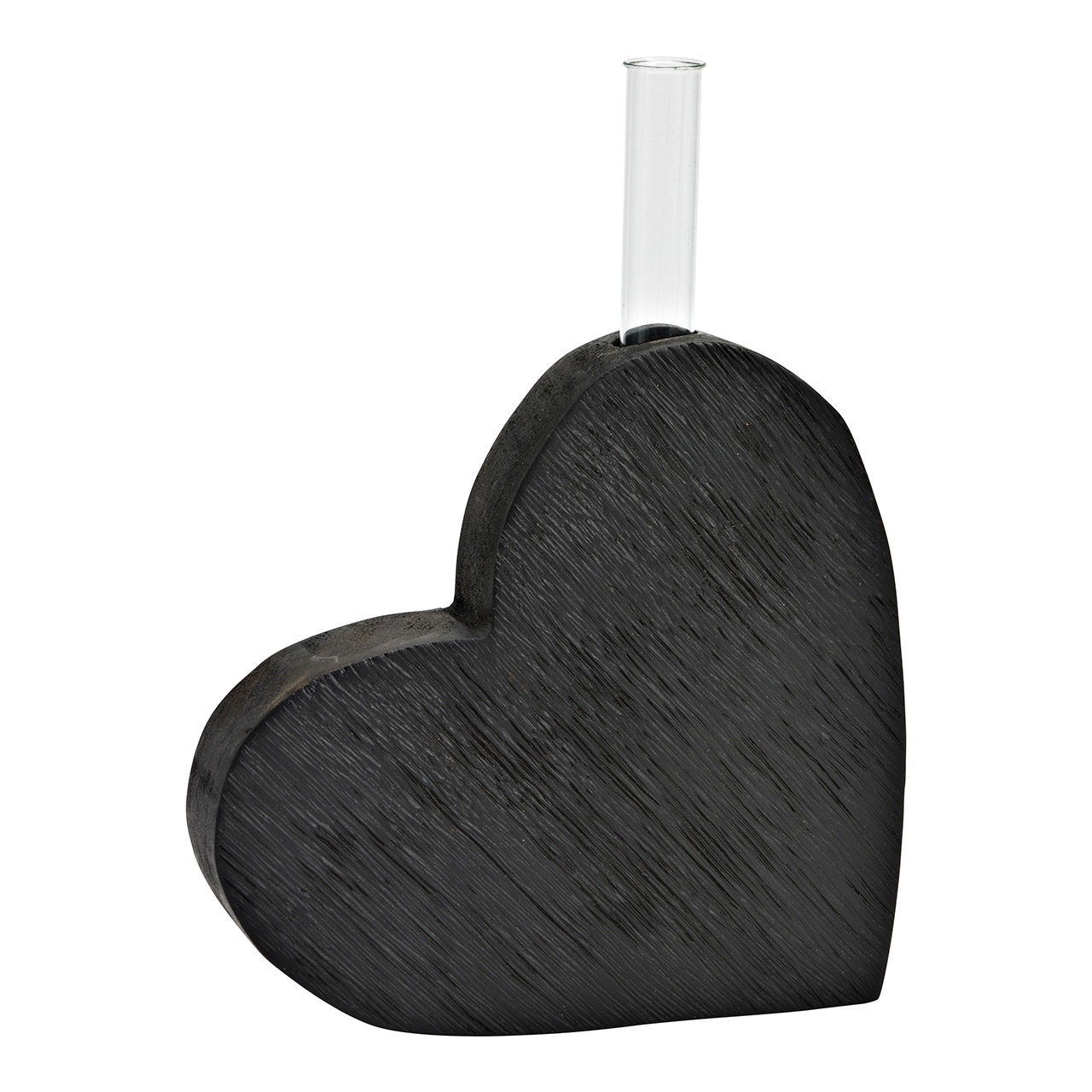 Vaso a cuore con provetta in legno di mango nero (L/H/D) 17x15x4cm Vaso a cuore con provetta in legno di mango nero (L/H/D) 17x15x4cm