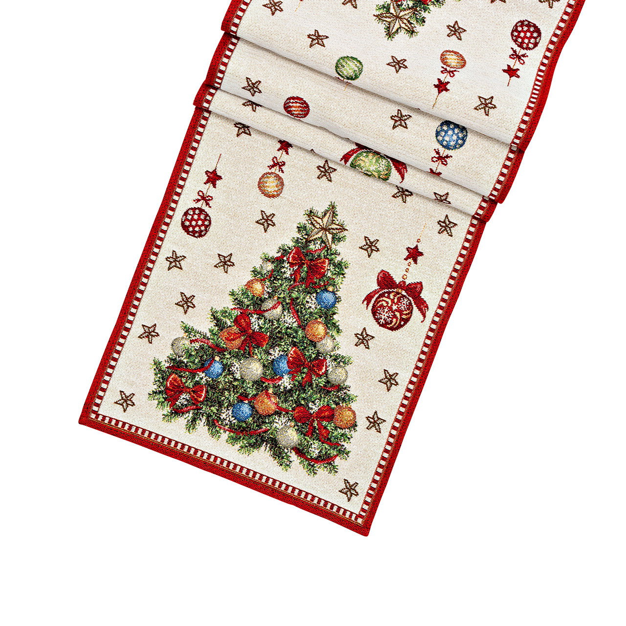 Table runner Christmas tree decor made of textile, beige/red (W/H) 183x33cm Weihnachtsdecke, Weihnachtsstraße, Tannenbaum, Christbaumschmuck, Rotgoldgrün