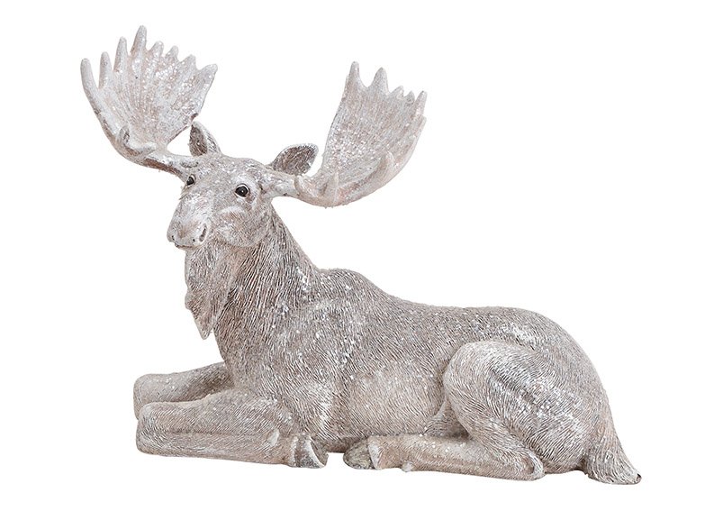 Elk with glitter poly white 24x16x9cm