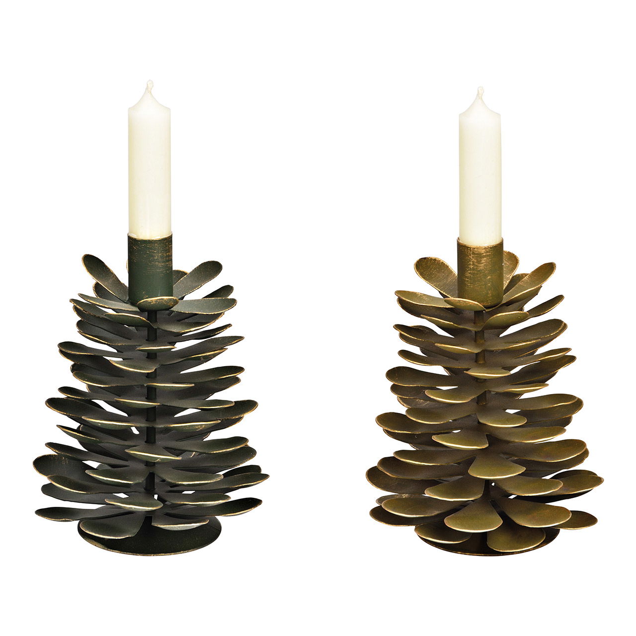 Candle holder fir tree corn made of metal green 2-fold, (W/H/D) 13x16x13cm