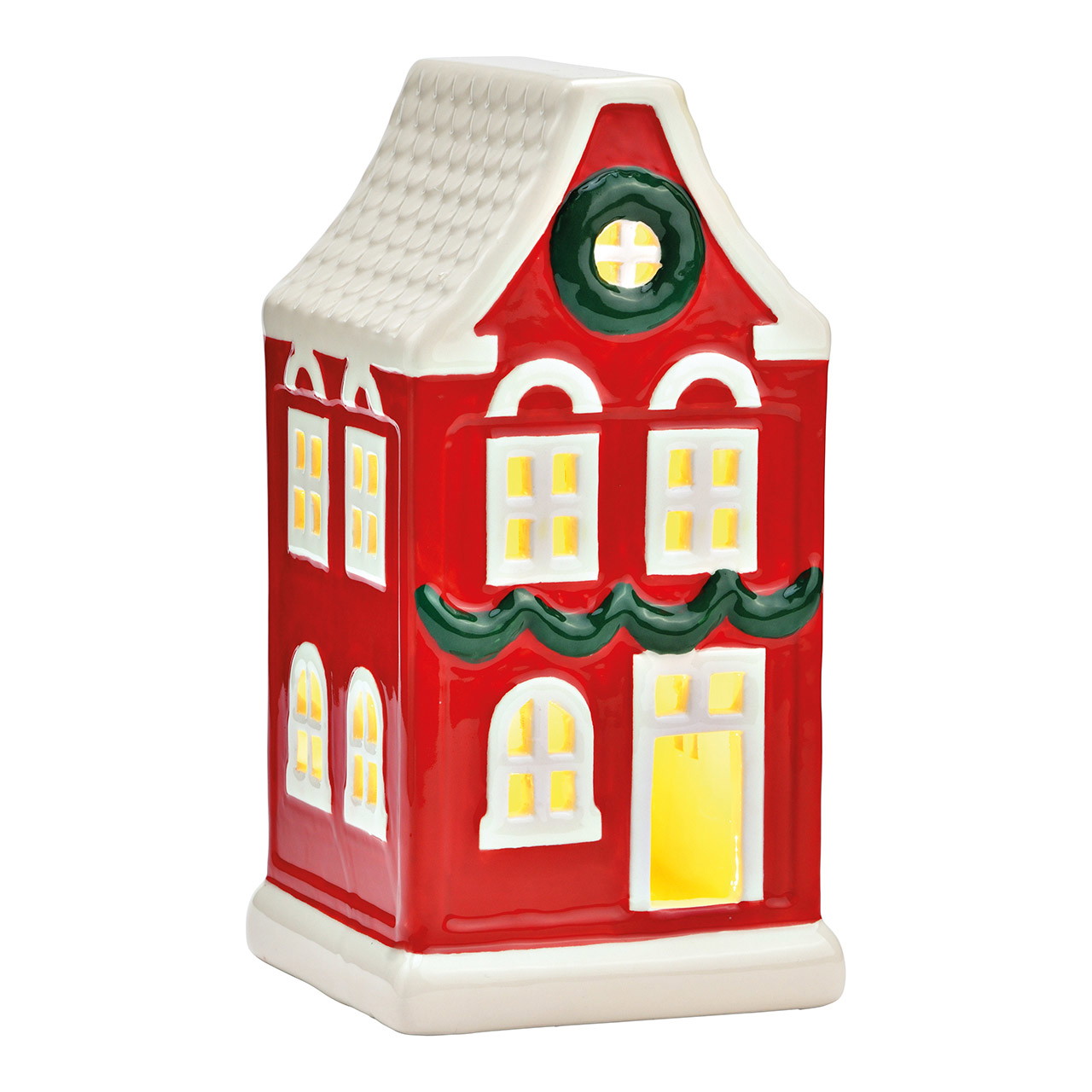 LED light house made of ceramic, red/white (W/H/D) 10x21x10cm LED light house made of ceramic, red/white (W/H/D) 10x21x10cm