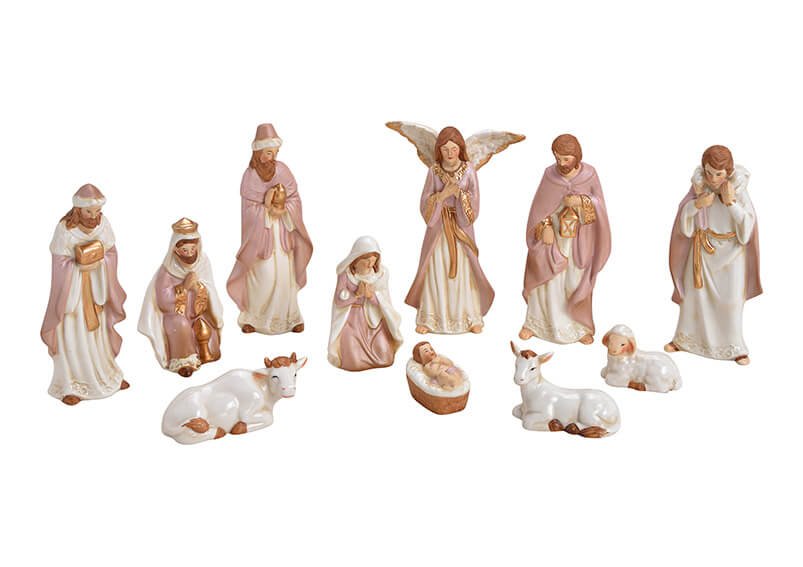 Krippenfiguren Set aus Porzellan Pink/Rosa 11er Set, 3-16cm