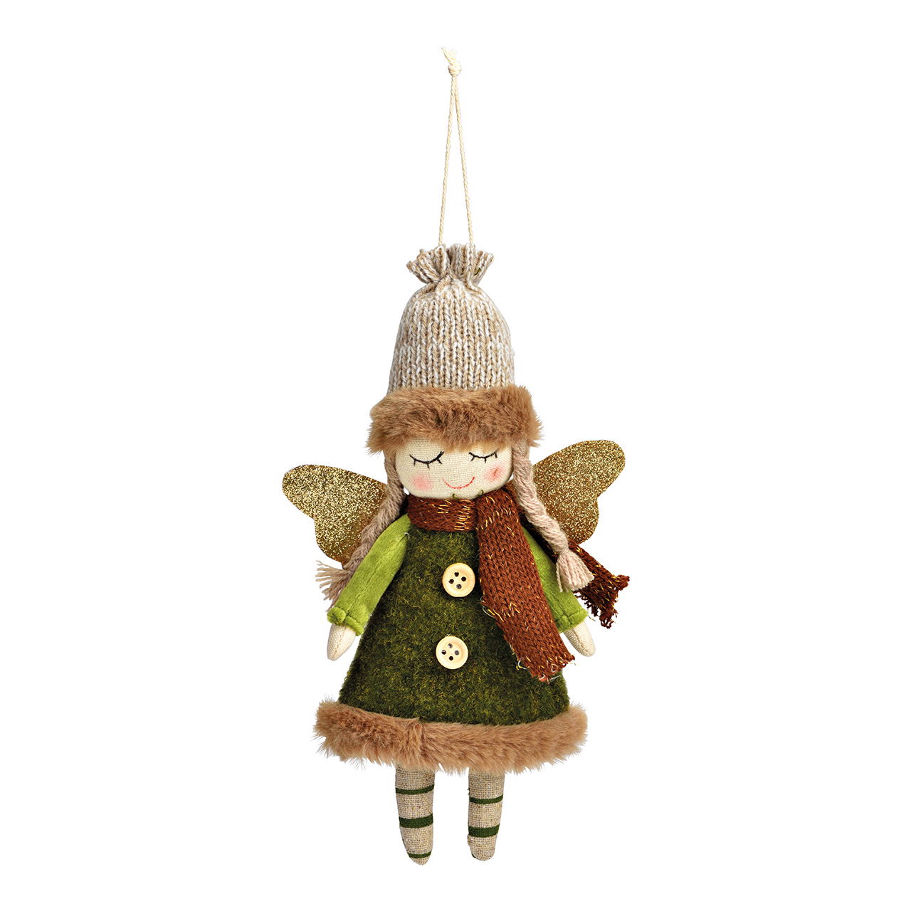 Hanging angel made of textile green (W/H/D) 12x22x6cm