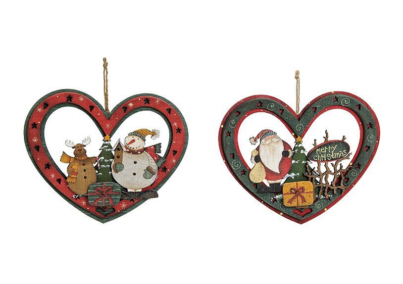 Weihnachtsanhänger Herz aus Holz, 2-fach sortiert, B21 x T17 cm