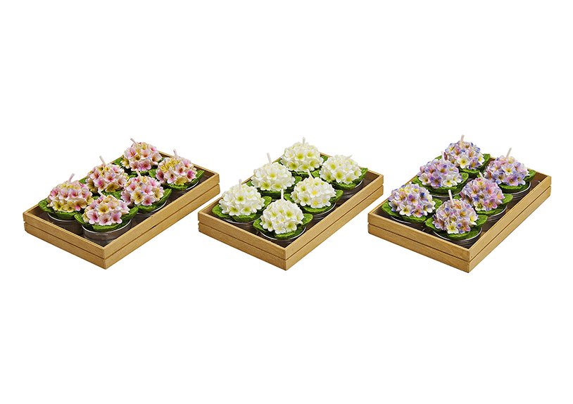 Teelicht-Set 6-teilig Blüten, 3-fach sortiert, B4 x T4 cm