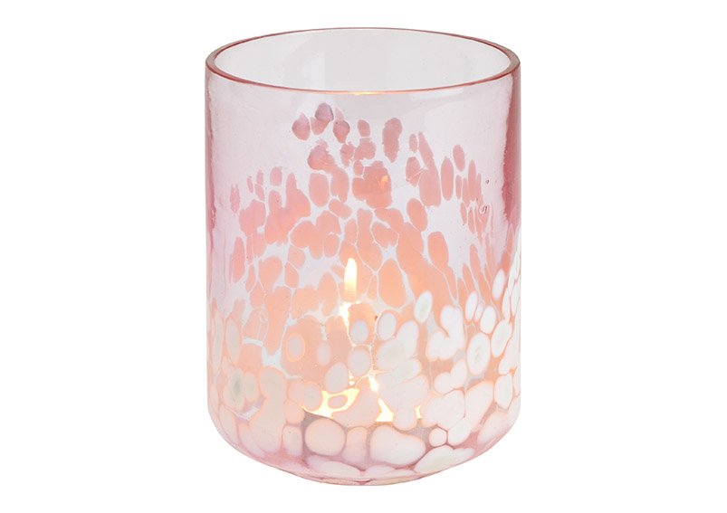 Lantaarn, glas roze/roze (w/h/d) 8x10x8cm
