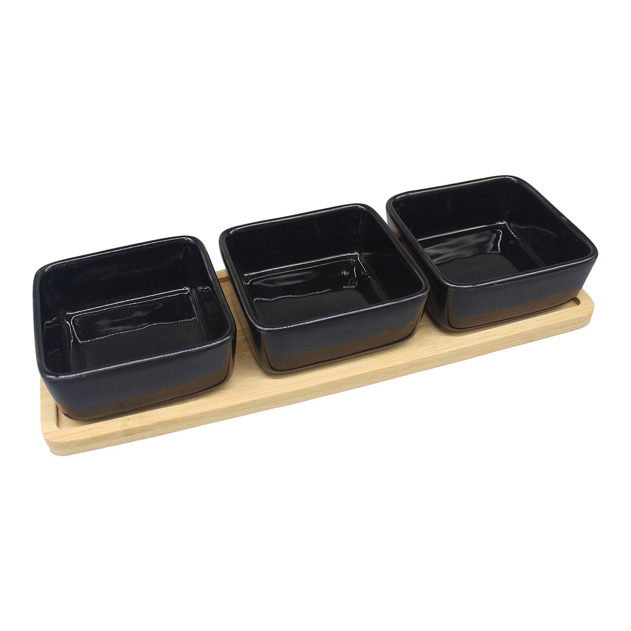 Tapas 4-er Set, aus Bambus/Keramik natur/schwarz (B/H/T) 28x5x10cm