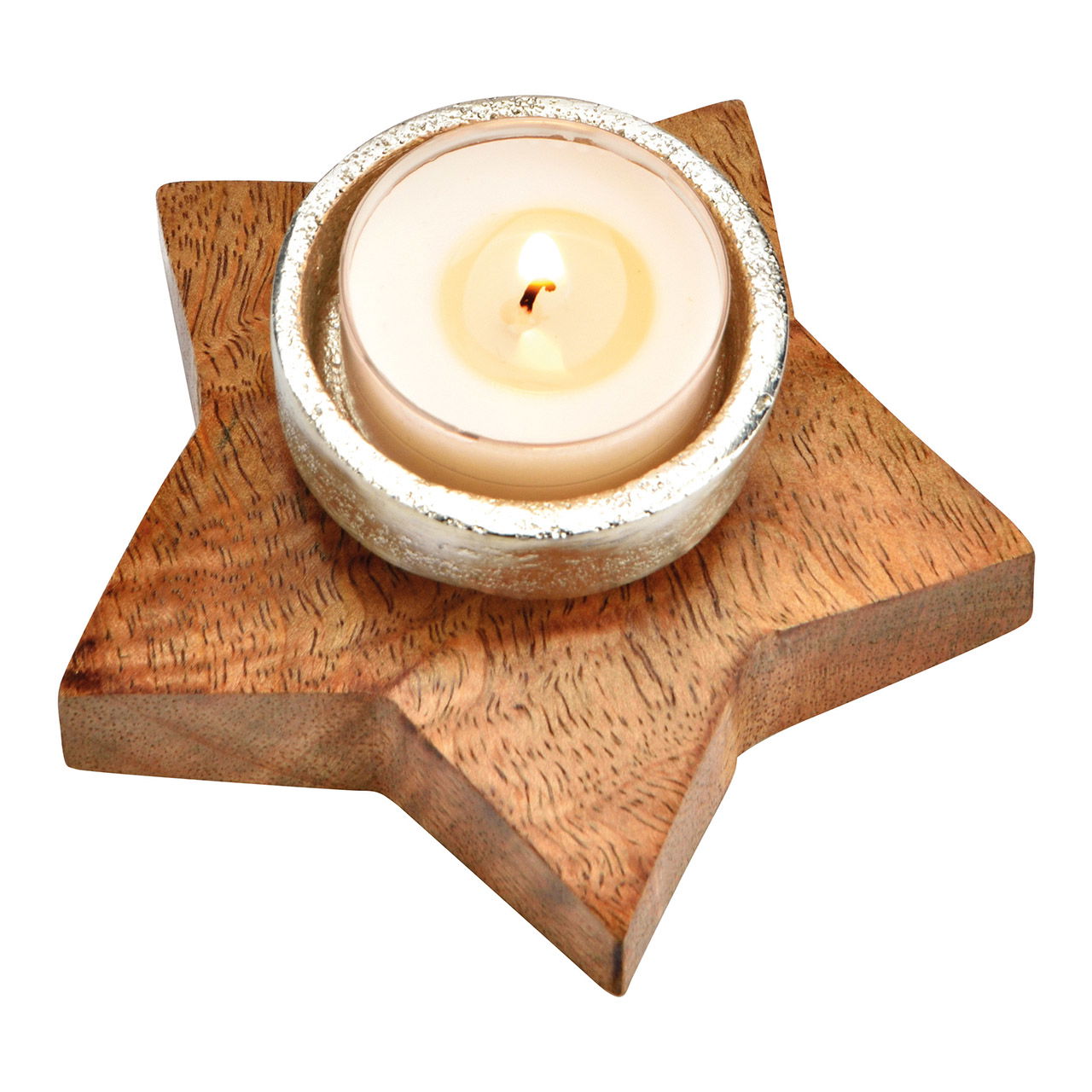 Tealight holder star made of metal, mango wood silver, brown (W/H/D) 10x5x10cm