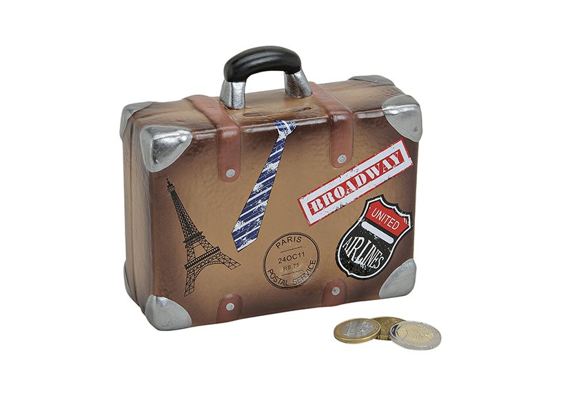 Money box suitcase ceramic 14x6x13cm