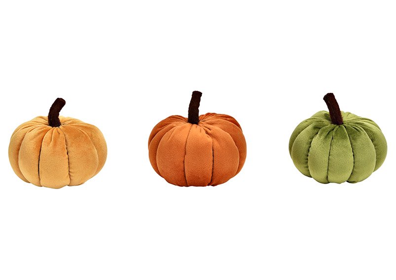 Textile pumpkin Orange, light orange, green, 3-fold, (W/H/D) 10x9x10cm